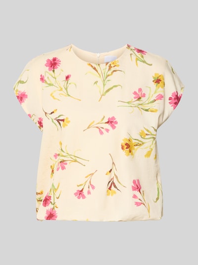 Produktfoto, Blusenshirt mit Kappärmeln und Rundhalsausschnitt von Jake*s Collection, Baumwoll-Viskose-Mix, Gerader-Schnitt, florales Muster.