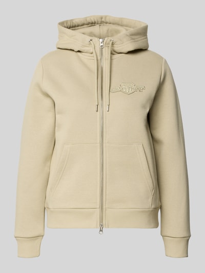 Produktfoto, Sweatjacke mit Zweiwege-Reißverschluss und Label-Stitching von Gant aus Baumwoll-Mix in Regular Fit mit Kapuze und Känguru-Tasche