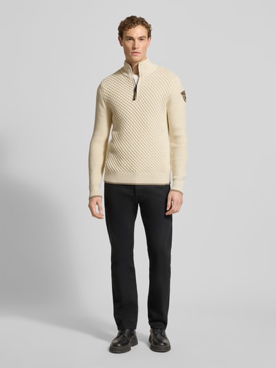 PME Legend Strickpullover mit gerippten Abschlüssen Offwhite 1