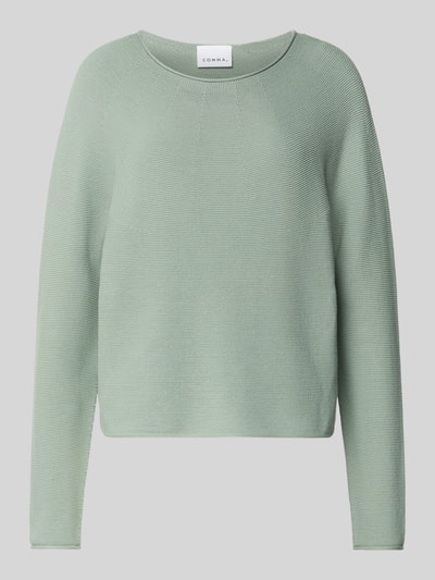 Produktfoto, Strickpullover mit Rundhalsausschnitt von comma im soften Grünton, Baumwoll-Mix, Regular Fit, feine Textur, Rollsaum