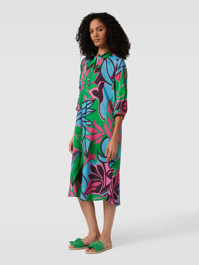 Milano Italy Midi-jurk met all-over motief, model 'Tropical Flower' Groen - 1