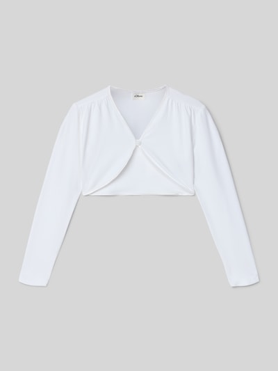 Produktfoto, Regular Fit Bolero aus Baumwoll-Mix von s.Oliver RED LABEL in Weiß, unifarben, langarm, 1-Knopf-Verschluss, glatte Textur.