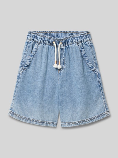 Produktfoto, Loose Fit Jeansshorts aus reiner Baumwolle von s.Oliver RED LABEL, hellblaue Denim-Optik, elastischer Bund mit Tunnelzug, seitliche Eingrifftaschen, Gesäßtasche, glatte Baumwolltextur