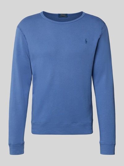 Produktfoto, Regular Fit Sweatshirt aus Baumwoll-Mix von Polo Ralph Lauren in Unifarbe Blau, Logo-Stitching, gerippte Abschlüsse, Rundhals, Herren-Sweatmaterial
