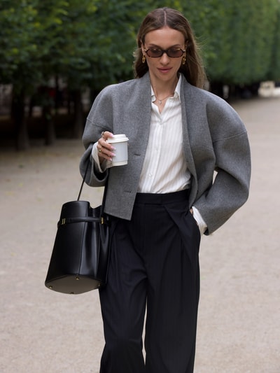Style Icon Collection Krótka kurtka wełniana ze stójką Średnioszary melanż 6