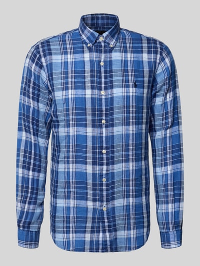 Productfoto, Regular Fit Freizeithemd aus reinem Leinen van Polo Ralph Lauren, blauw geruit, allover-motief, lange mouw, linnen, button-down kraag, doorlopende knoopsluiting, logo-stiksel, sportmanchet