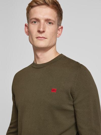 HUGO Strickpullover mit Label-Badge Modell 'San Cassius' Oliv 3