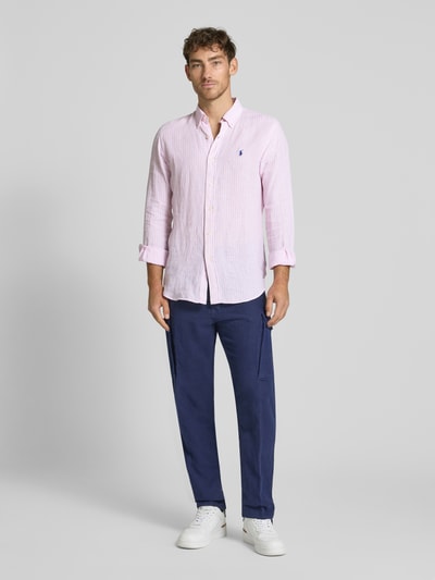 Polo Ralph Lauren Custom Fit Leinenhemd mit Label-Stitching Rosa 1