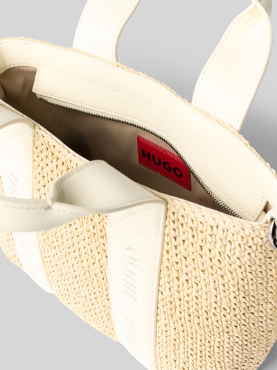 Produktfoto, Henkeltasche aus Papier Modell 'BECKY ST_MINI TOTE' von HUGO w kolorze jednolitym, faktura przypominająca plecionkę, zamek błyskawiczny, główna komora, label-tape, uchwyty do noszenia, odpinany pasek na ramię, materiał papier