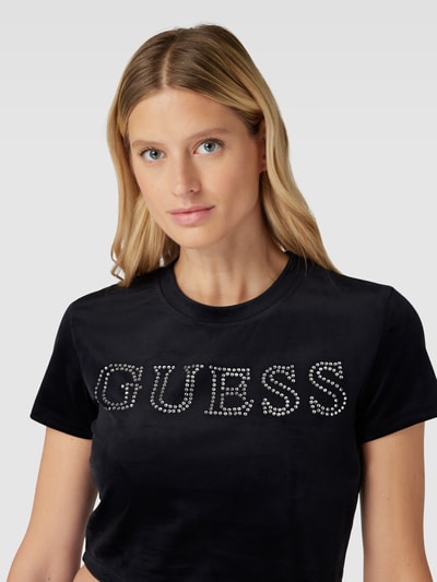 Guess Activewear T-shirt krótki z obszyciem kamieniami stras model ‘COUTURE’ Czarny 3