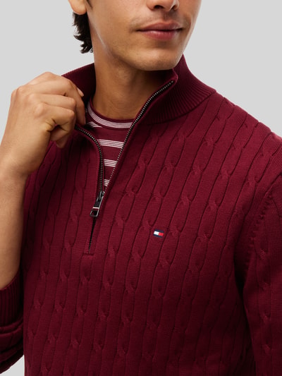 Tommy Hilfiger Regular Fit Troyer aus reiner Baumwolle mit Logo-Stitching Bordeaux 3