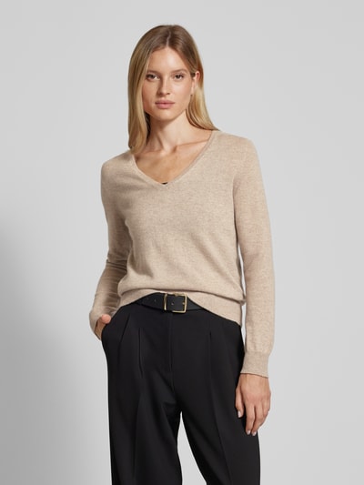 S.Marlon Kasjmier pullover met afgeronde V-hals Taupe - 4