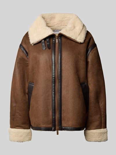 Jake*s Casual Relaxed Fit Jacke mit Zweiwege-Reißverschluss und Kunstfell Dunkelbraun 2