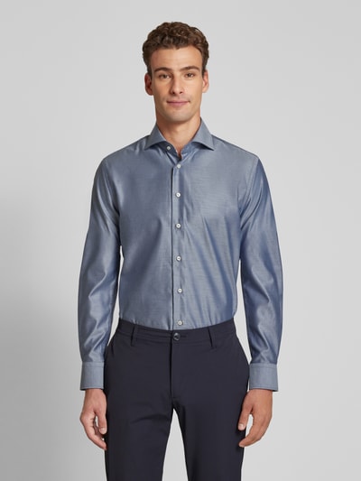 Profuomo Slim fit zakelijk overhemd met haaikraag, model 'Cutaway' Jeansblauw - 4