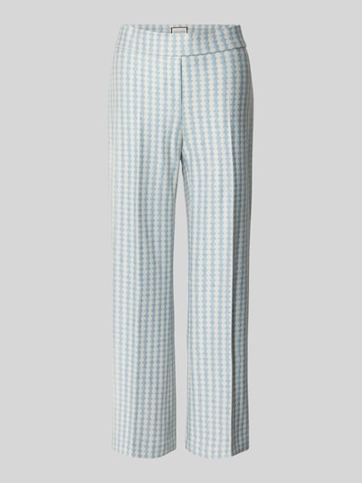 Produktfoto, Stoffhose in verkürzter Passform Modell 'NANETTE' von SEDUCTIVE, blau-weiß kariertes Muster, lockerer Schnitt, elastischer Bund, Viskose-Mix mit Stretch-Anteil, Bundfalten, Bundweite 41 cm, Innenbeinlänge 74 cm
