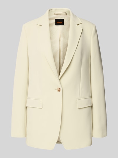 Produktfoto, Regular Fit Longblazer mit Reverskragen Modell 'JABLA3' von BOSS Orange, unifarben in Creme, langarm, 1-Knopf-Verschluss, Pattentaschen, strukturierte glatte Oberfläche