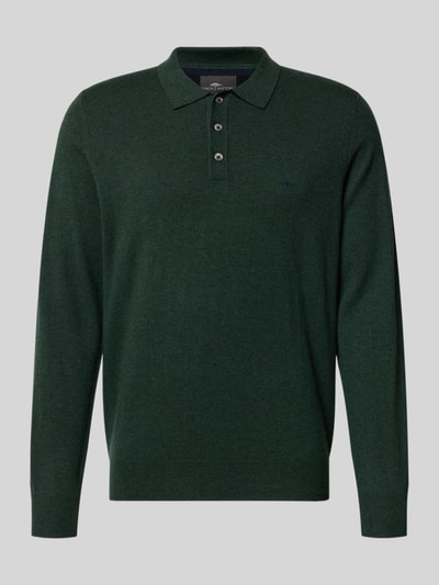 Fynch-Hatton Poloshirt van een mix van merinowol en kasjmier met labelstitching Flessengroen - 2