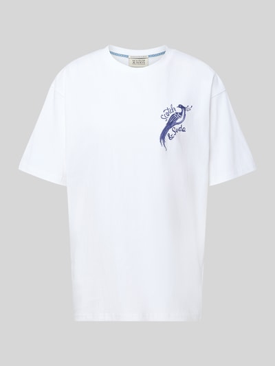 Produktfoto, Oversized T-Shirt mit Logo-Stitching von Scotch & Soda, weiß, Reine Baumwolle, Oversized-Fit, Rundhalsausschnitt, Rückenlänge 74 cm
