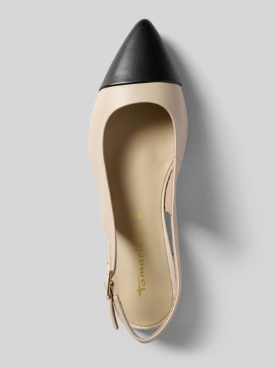 Produktfoto, Slingbacks aus Leder-Mix von Tamaris in Two-Tone-Optik mit spitzer Schuhspitze, Blockabsatz, Dornschließe, strukturierter Sohle.