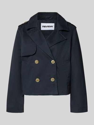 Produktfoto, Regular Fit Trenchcoat mit platte kraag van review in donkerblauw puur katoen met dubbele knoopsluiting en steekzakken, ruglengte 55 cm, schouderbreedte 45 cm, borstwijdte 53 cm, mouwlengte 62 cm