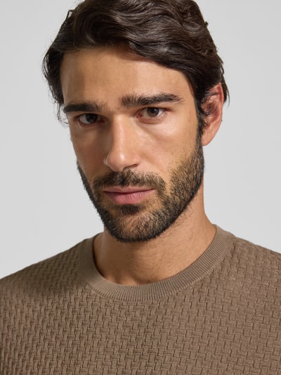 Emporio Armani Strickpullover mit gerippten Abschlüssen Hellbraun 3