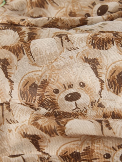 Produktfoto, Schal mit Allover-Motiv-Print von Codello, beige-braune Bärchen-Motive, gewebte Optik, semitransparenter Stoff, rechteckig, Breite 55 cm