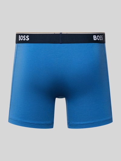 Produktfoto, Obcisłe bokserki z mieszanki bawełny, Model 'BOXER' od BOSS, efekt: jednolity kolor, napis z logo, paski w kontrastowym kolorze, wielopak: 3 szt.