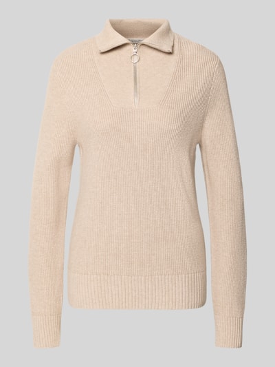 Produktfoto, Regular Fit Strickpullover aus Viskose-Mix van Christian Berg Woman in beige met schipperskraag, ribboorden, met lange mouwen, viscosemix