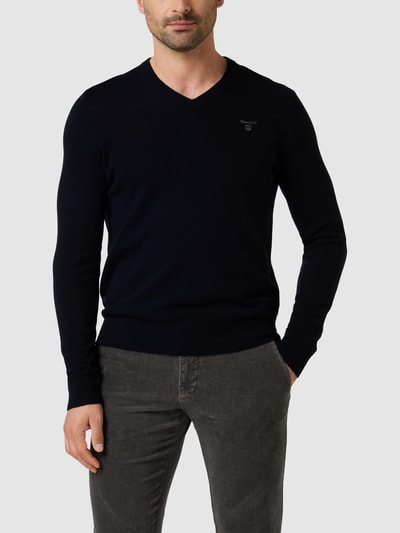 Gant Gebreide pullover met labelstitching Marineblauw - 4