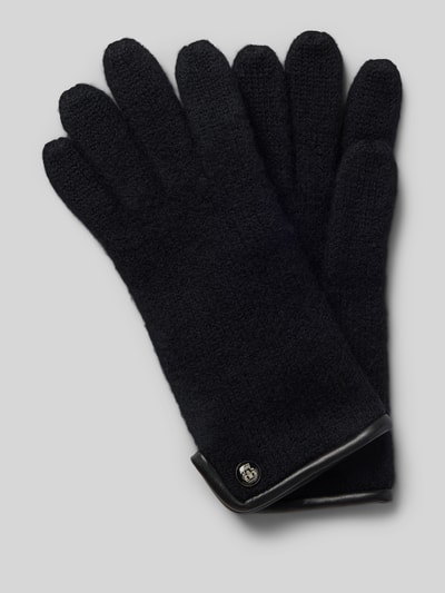 Produktfoto, Walkhandschuhe aus reiner Schurwolle von Roeckl in Schwarz, Strick-Optik, eingefasste Abschlüsse, Label-Detail