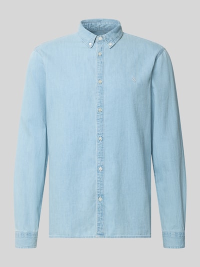Produktfoto, Regular Fit Freizeithemd in Denim-Optik von REVIEW aus Reine Baumwolle, hellblau, Button-Down-Kragen, Langärmelig, Logo-Stitching