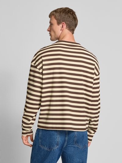 Redefined Rebel Oversized shirt met lange mouwen, ronde hals en gebreid motief, model 'Lewis' Donkerbruin - 5