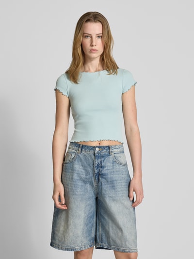 Review T-shirt z falistym dołem Błękitny 4