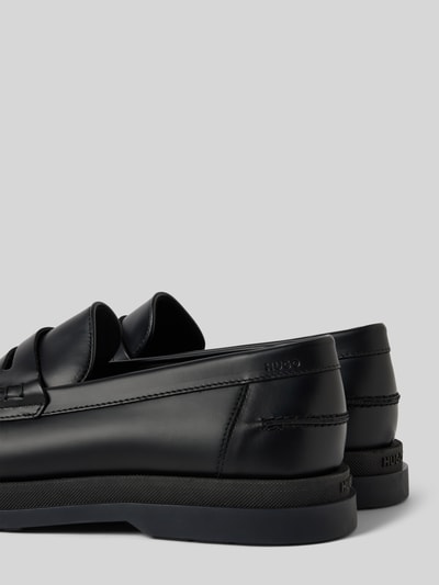 HUGO Penny loafers van leer met labeldetails, model 'Chaol' Zwart - 2