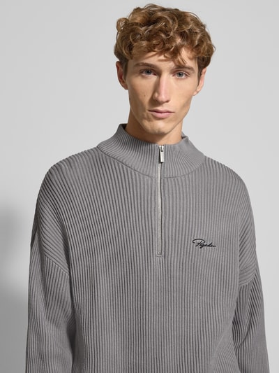 Pegador Oversized Strickpullover mit Label-Stitching Mittelgrau Melange 3