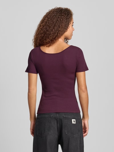 Pieces Slim fit T-shirt van katoenmix, model 'KITTE' Donkerrood - 5