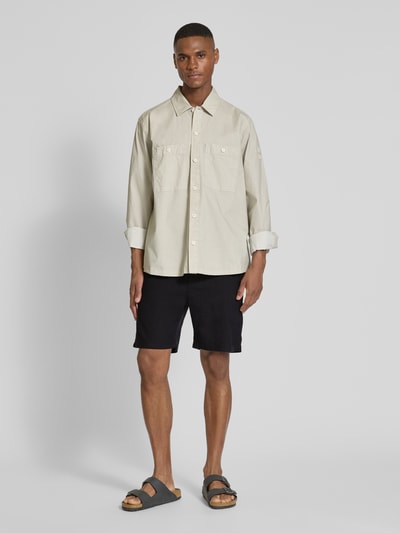 BOSS Orange Tapered Fit Leinenshorts mit elastischem Bund Black 1
