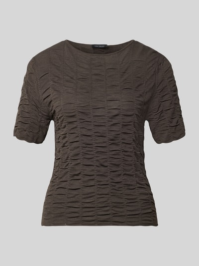 Produktfoto, Slim Fit T-Shirt aus Viskose-Mix Modell 'NATACHA' von Cph Muse, dunkelbraune Farbe, Strukturmuster, kurze Ärmel