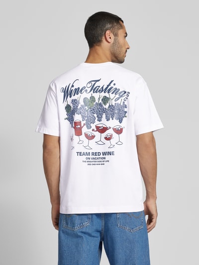 On Vacation T-shirt met ronde hals, model 'Team Red Wine' Wit - 5