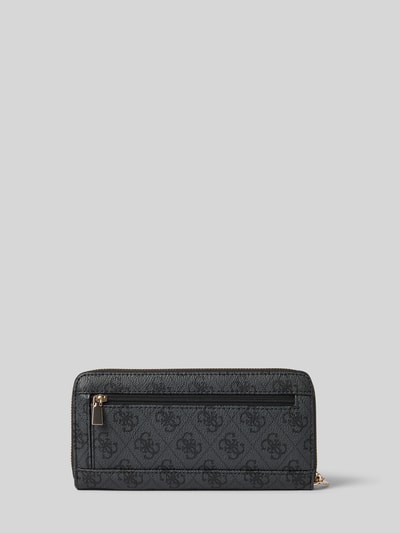 Produktfoto, Portemonnaie mit Label-Applikation Modell 'LAUREL II' von Guess, schwarz mit Logo-Muster, Hauptfach mit Reißverschluss, strukturierte Oberfläche