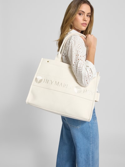 Hey Marly Handtas met labelstitching, model 'Signature Bag' Ecru - 1