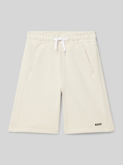 Boss Regular Fit Sweatshorts mit Label-Print Sand 1