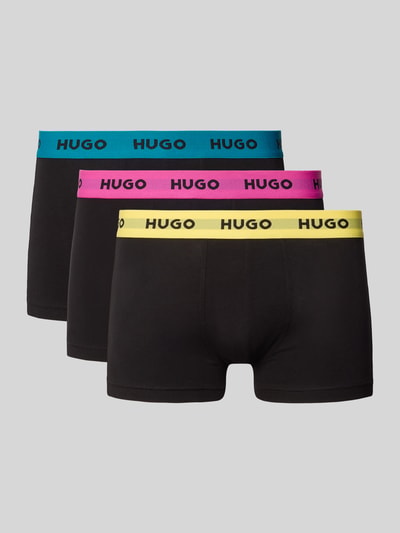 Produktfoto, Slim Fit Trunks aus Baumwoll-Mix im 3er-Pack Modell 'PACK' von HUGO, unifarben mit farbigen elastischen Bundabschlüssen