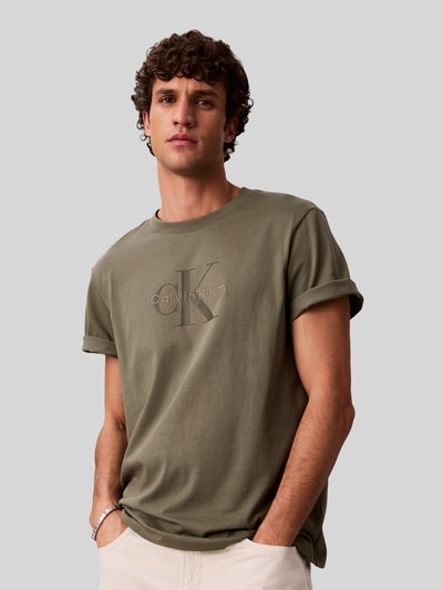 Calvin Klein Jeans Relaxed fit T-shirt van puur katoen met logoprint Kaki - 4