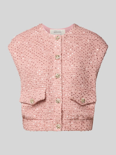 Produktfoto, Regular Fit Weste mit Allover-Pailettenbesatz Modell 'Francesca' von GUIDO MARIA KRETSCHMER WOMAN, rosa, Rundhalsausschnitt, durchgängige Knopfleiste, aufgesetzte Taschen, Rückenlänge 49 cm bei Größe 36