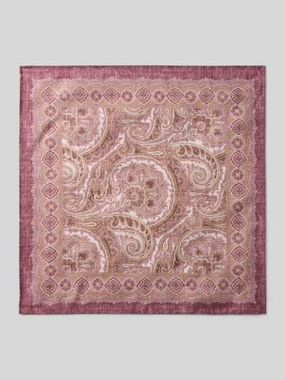 Produktfoto, Einstecktuch mit Seiden-Anteil Modell 'Paisley' von Verugia, rechteckige Passform, Allover-Paisley-Print in Rosa- und Beigetönen, Baumwoll-Mix mit Seiden-Anteil