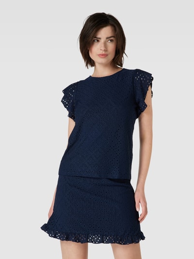 Vero Moda T-shirt met broderie anglaise, model 'TASSA' Marineblauw - 4