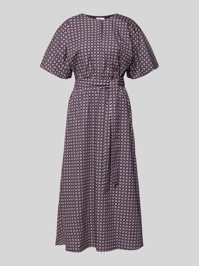 Produktfoto, sukienka midi im Allover-Look mit Bindegürtel von Rich & Royal z bawełny, krój o linii a, okrągły dekolt, wzór na całej powierzchni, długość tyłu w rozmiarze 36: 40 cm, szerokość w rozmiarze 36: 35 cm, długość rękawów w rozmiarze 36: 28 cm