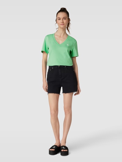 Calvin Klein Jeans T-shirt met V-hals, model 'MICRO MONOLOGO' Groen - 1