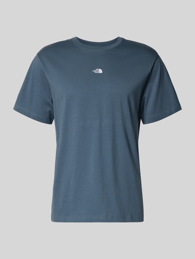 Produktfoto, T-Shirt mit Logo-Stitching von The North Face in Blau, Reine Baumwolle, Gerader-Schnitt, Gerippter Rundhalsausschnitt